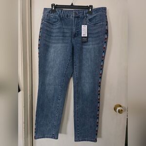 Stylish Blue Jeans with Multicolor Side Stripe